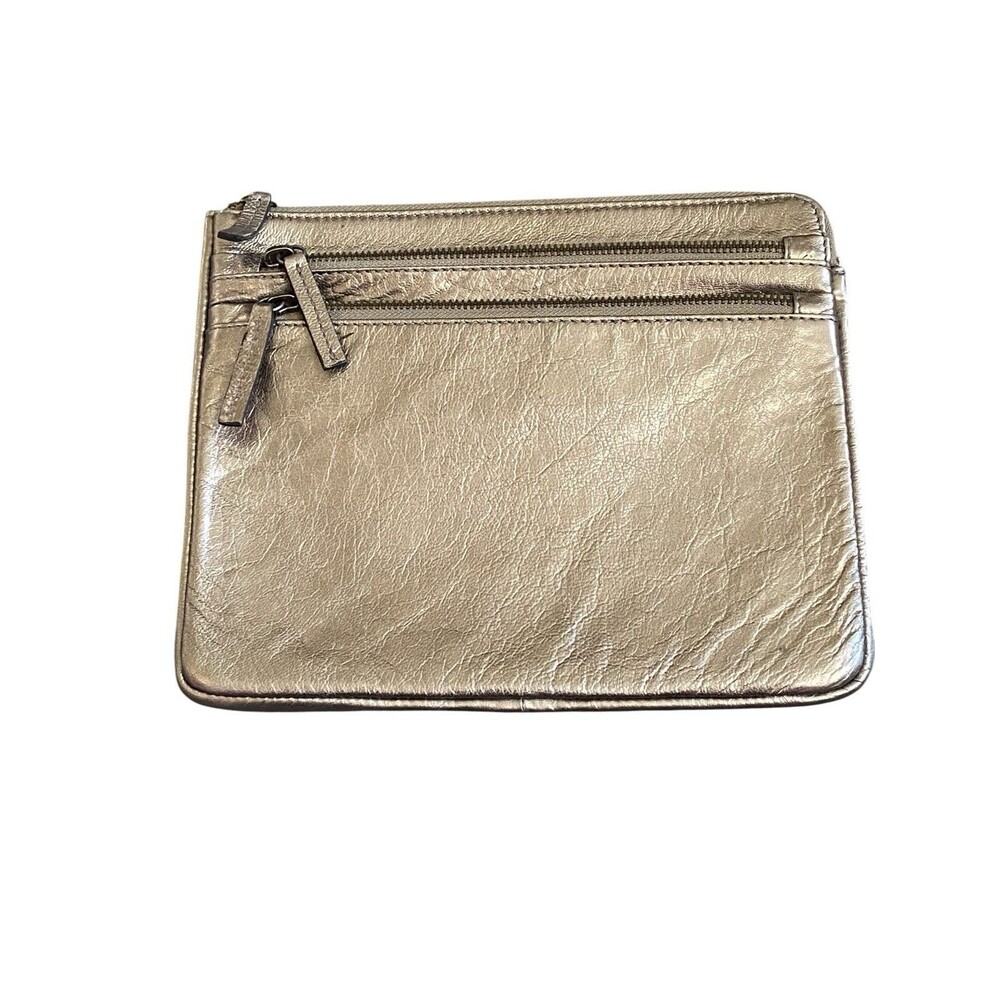 Tano for Barney’s NY Metallic Silver Leather Zippered Clutch Purse Makeup Bag
